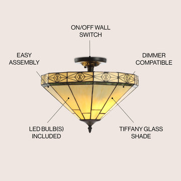 Jasmine 16" Tiffany Style Glass/Metal LED Semi - JONATHAN Y